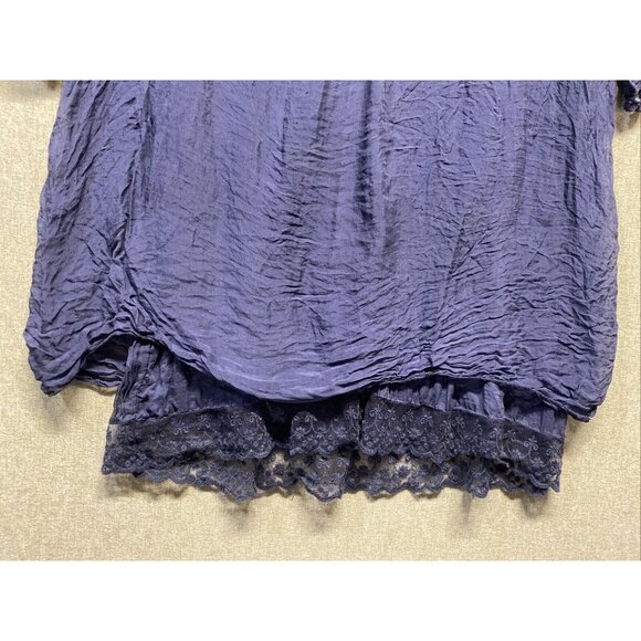 Prontomoda Giusy Womens Silk Layered Tunic Dress Size Large Navy Lace Trim - Picture 2 of 9